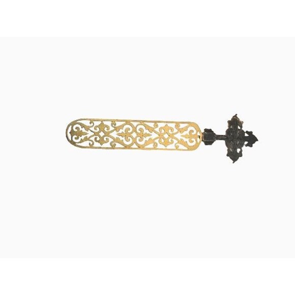 Vintage Bookmark Gold Toned Cross Faux Pearl Faux Diamonds Metal Filigree Base - Picture 9 of 15